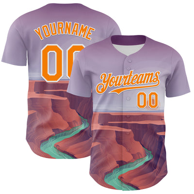 Custom Purple Bay Orange-White 3D Pattern Design Patriotic American Symbol Grand Canyon And Colorado River Authentic Baseball Jersey