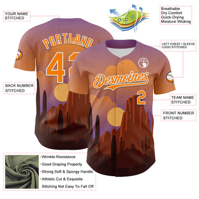 Custom Purple Bay Orange-White 3D Pattern Design Patriotic American Symbol Desert Authentic Baseball Jersey