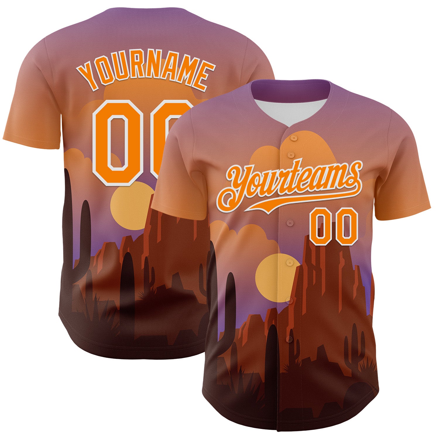 Custom Purple Bay Orange-White 3D Pattern Design Patriotic American Symbol Desert Authentic Baseball Jersey