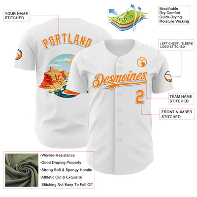 Custom White Bay Orange 3D Pattern Design Patriotic American Symbol Grand Canyon And Colorado River Authentic Baseball Jersey