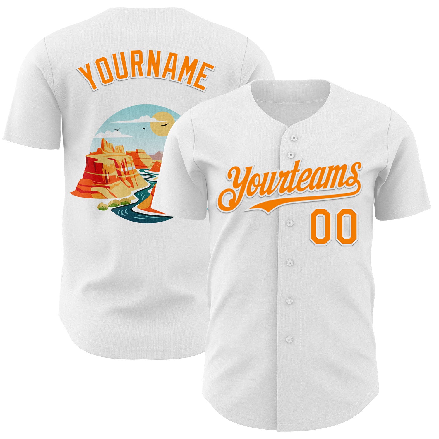 Custom White Bay Orange 3D Pattern Design Patriotic American Symbol Grand Canyon And Colorado River Authentic Baseball Jersey