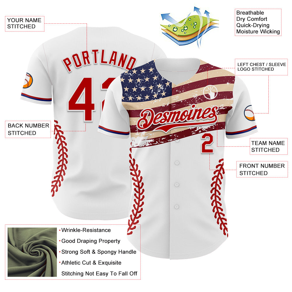 Custom White Red-Royal 3D Patriotic American Flag Authentic Baseball Jersey