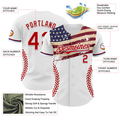 Custom White Red-Royal 3D Patriotic American Flag Authentic Baseball Jersey