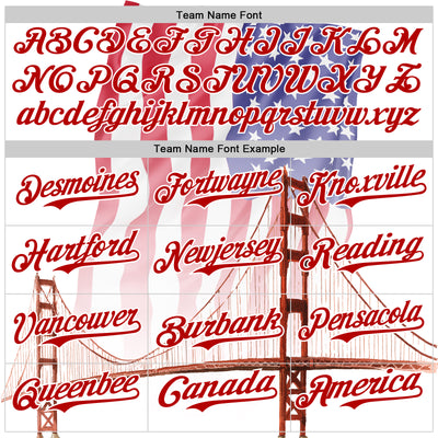 Custom White Royal-Red 3D Patriotic American Flag And Golden Gate Bridge Authentic Baseball Jersey
