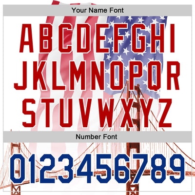 Custom White Royal-Red 3D Patriotic American Flag And Golden Gate Bridge Authentic Baseball Jersey