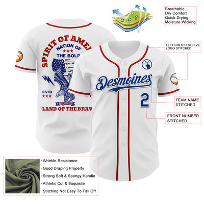 Custom White Royal-Red 3D Patriotic American Flag And Eagle Authentic Baseball Jersey