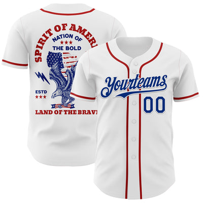 Custom White Royal-Red 3D Patriotic American Flag And Eagle Authentic Baseball Jersey