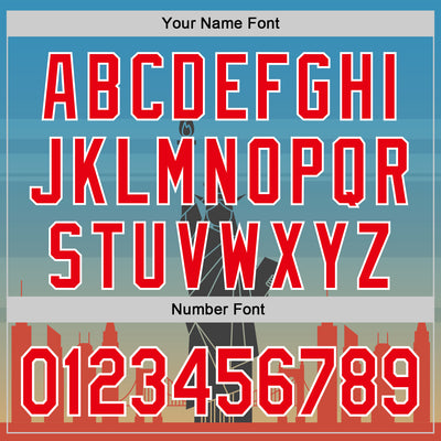 Custom Blue Fire Red-White 3D Pattern Design Patriotic American Symbol Golden Gate Bridge And Statue of Liberty Authentic Baseball Jersey