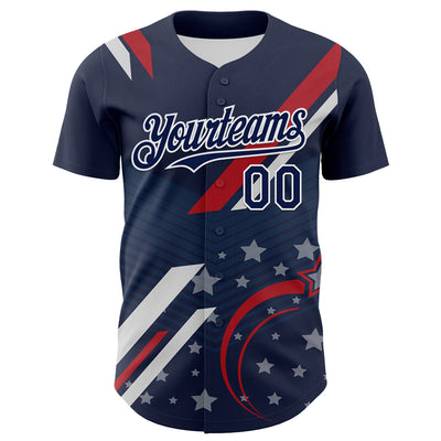 Custom Navy Red-White 3D Patriotic American Flag Authentic Baseball Jersey