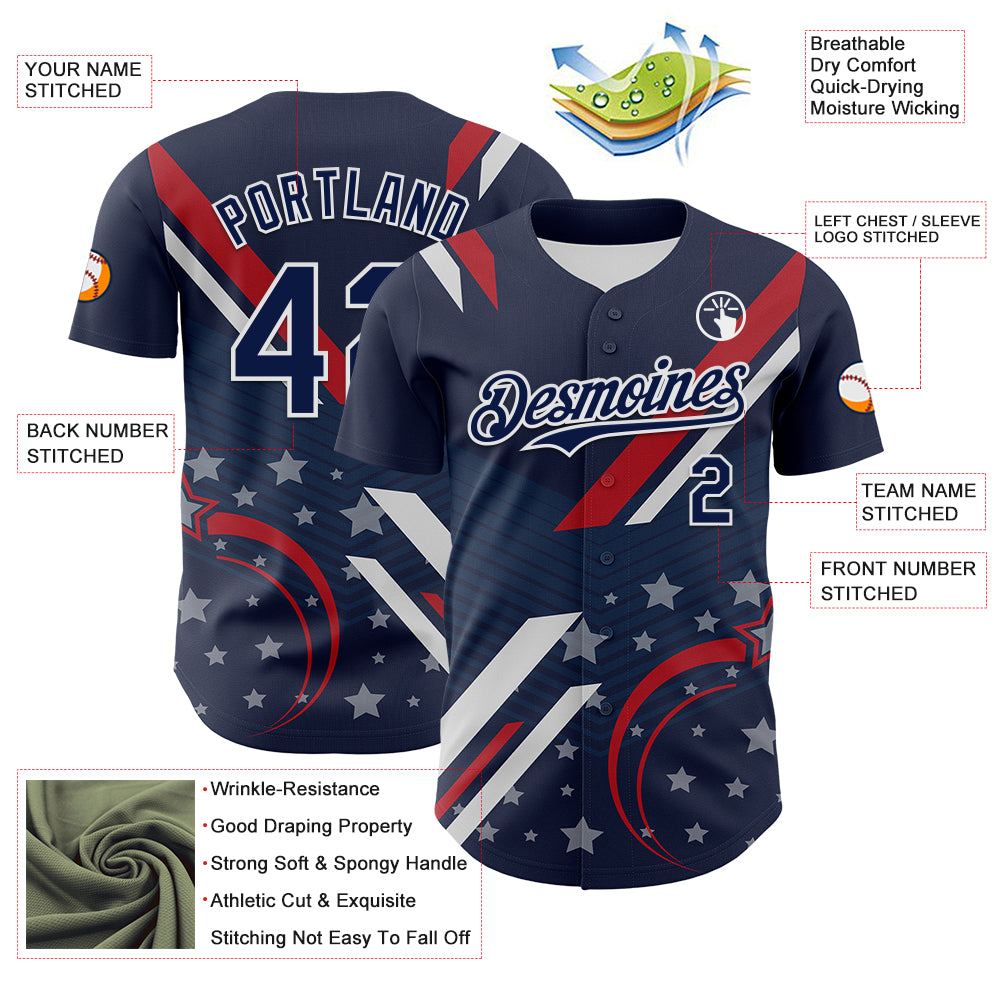 Custom Navy Red-White 3D Patriotic American Flag Authentic Baseball Jersey