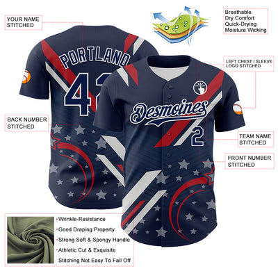 Custom Navy Red-White 3D Patriotic American Flag Authentic Baseball Jersey