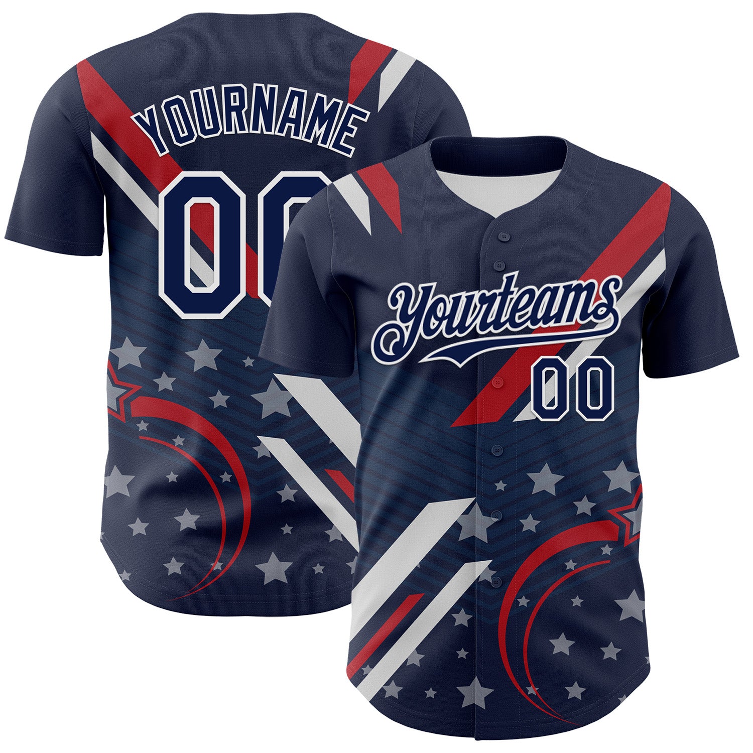 Custom Navy Red-White 3D Patriotic American Flag Authentic Baseball Jersey
