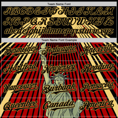 Custom Black Red-Old Gold 3D Pattern Design Patriotic American Symbol Statue of Liberty Authentic Baseball Jersey