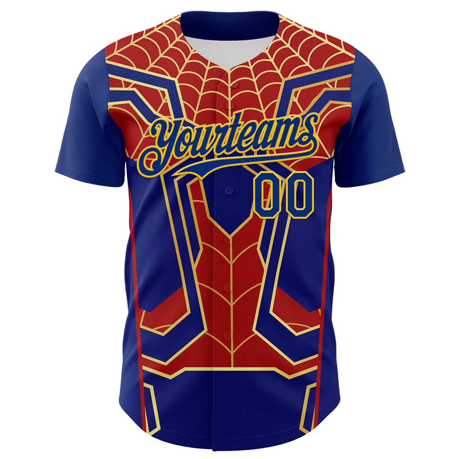 Custom Royal Yellow 3D Pattern Design Superhero Spiderman Authentic Baseball Jersey