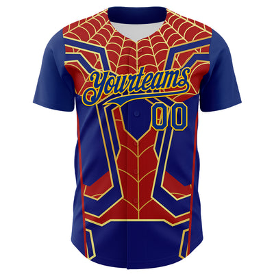 Custom Royal Yellow 3D Pattern Design Superhero Spiderman Authentic Baseball Jersey