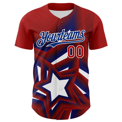 Custom Red Royal-White 3D Patriotic American Flag And Star Authentic Baseball Jersey