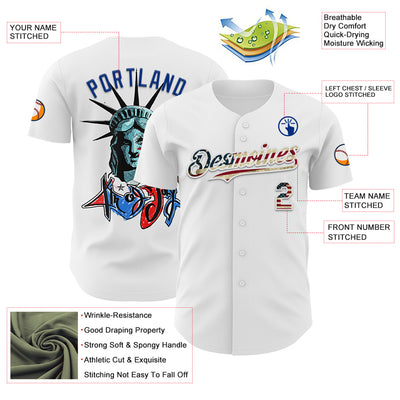 Custom White Vintage USA Flag-Royal 3D Patriotic Statue of Liberty Authentic Baseball Jersey