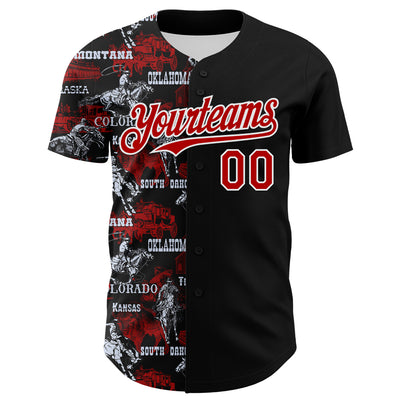Custom Black Red-White 3D Pattern Design Patriotic American Spirit Rodeo Cowboy Authentic Baseball Jersey
