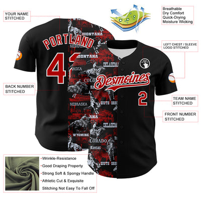 Custom Black Red-White 3D Pattern Design Patriotic American Spirit Rodeo Cowboy Authentic Baseball Jersey