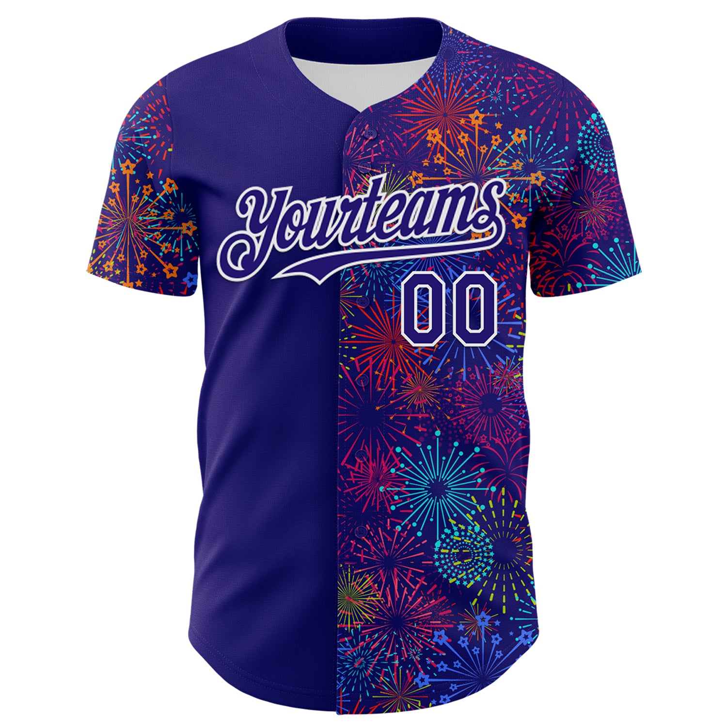 Custom Dark Purple White 3D Pattern Design Patriotic American Spirit Firework Authentic Baseball Jersey