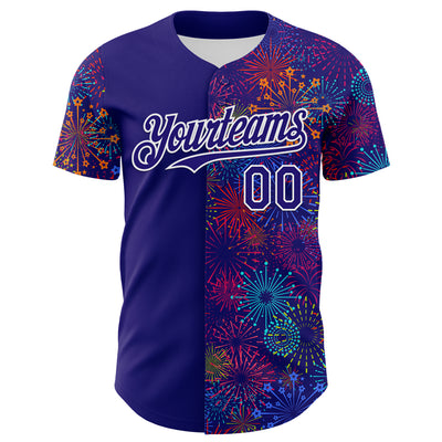 Custom Dark Purple White 3D Pattern Design Patriotic American Spirit Firework Authentic Baseball Jersey