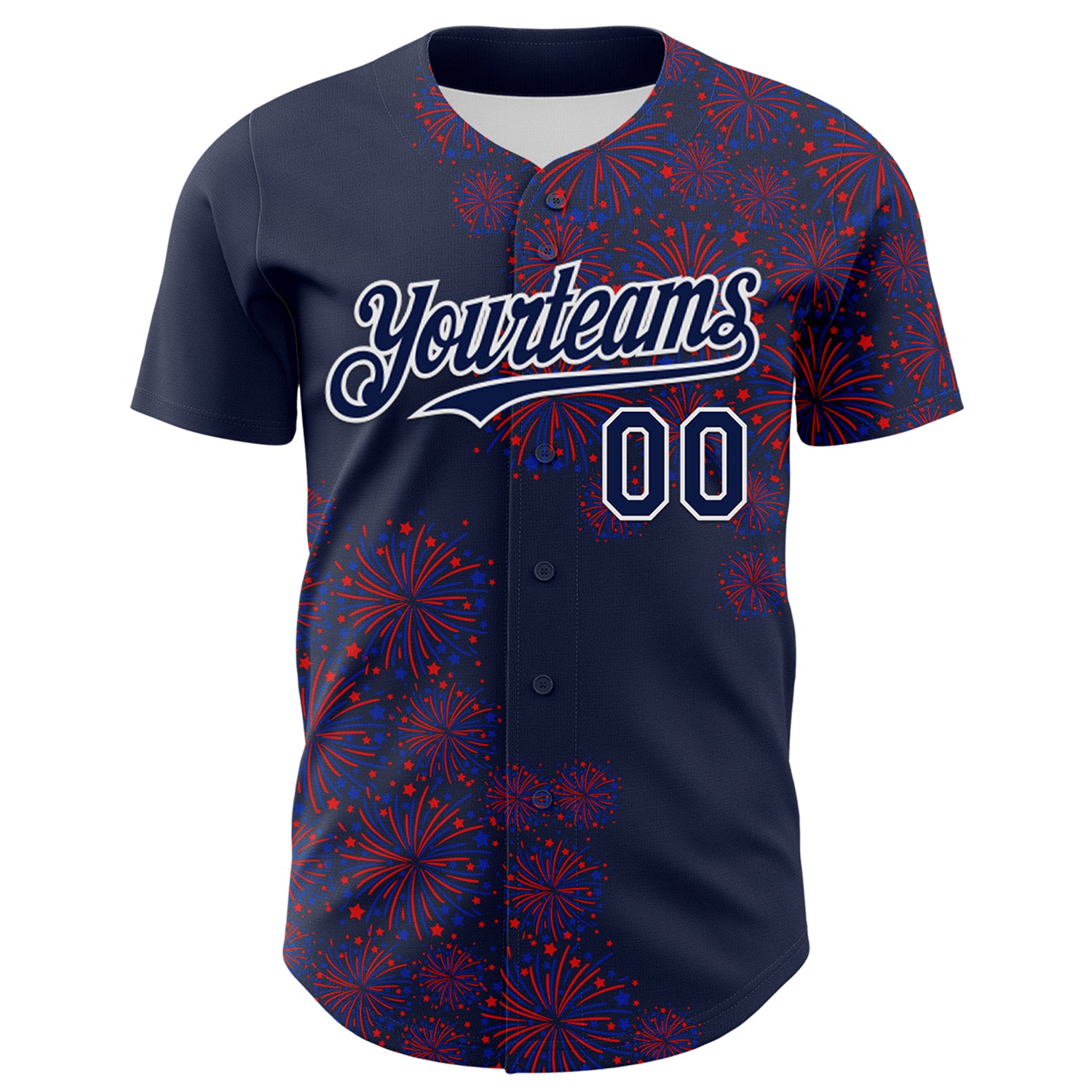 Custom Navy White 3D Pattern Design Patriotic American Spirit Firework Authentic Baseball Jersey