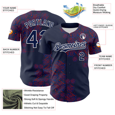 Custom Navy White 3D Pattern Design Patriotic American Spirit Firework Authentic Baseball Jersey