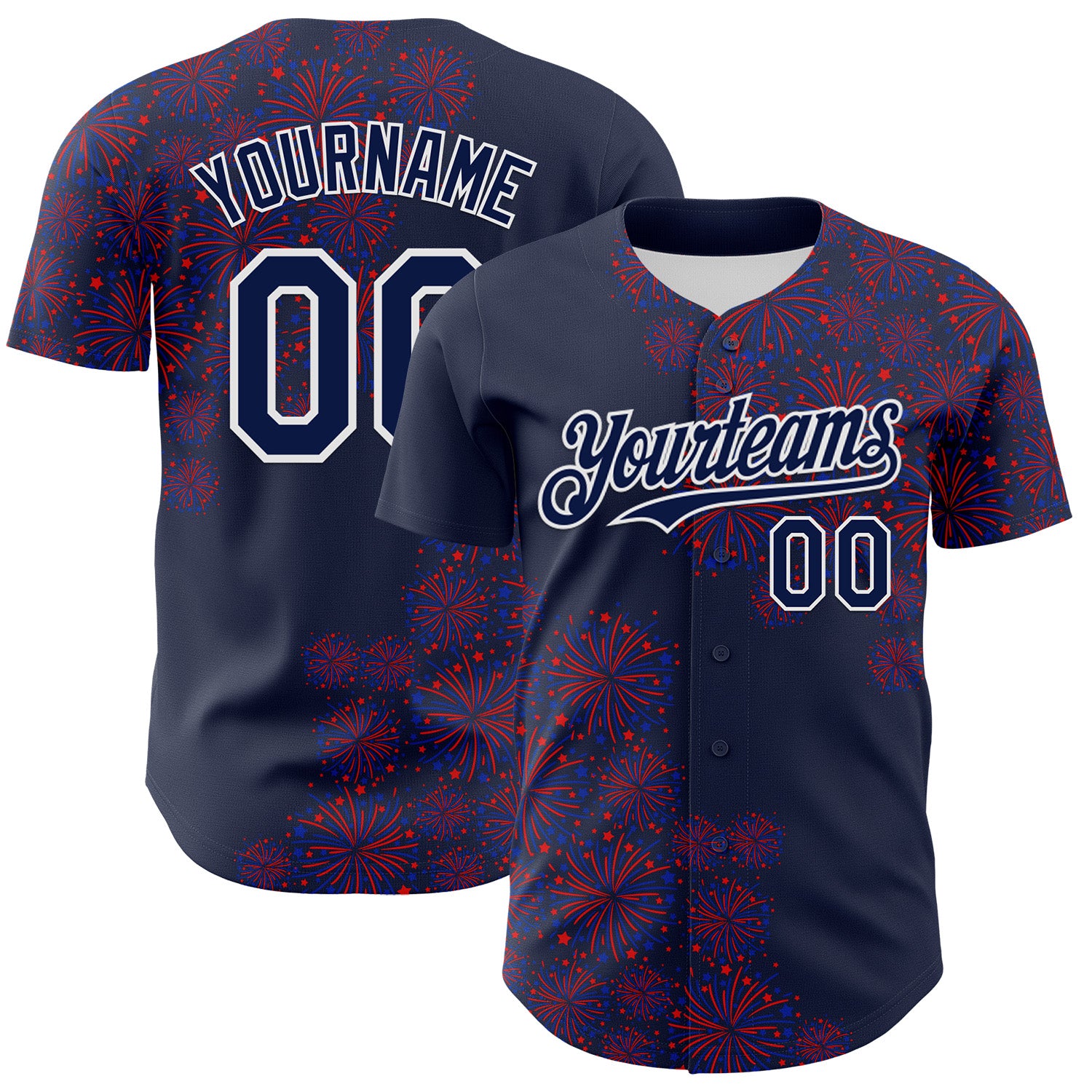 Custom Navy White 3D Pattern Design Patriotic American Spirit Firework Authentic Baseball Jersey