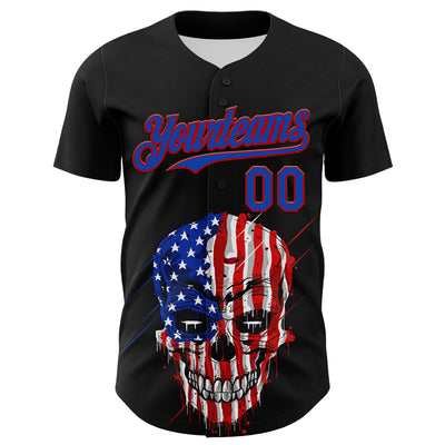 Custom Black Thunder Blue-Red 3D Patriotic Skull American Flag Authentic Baseball Jersey