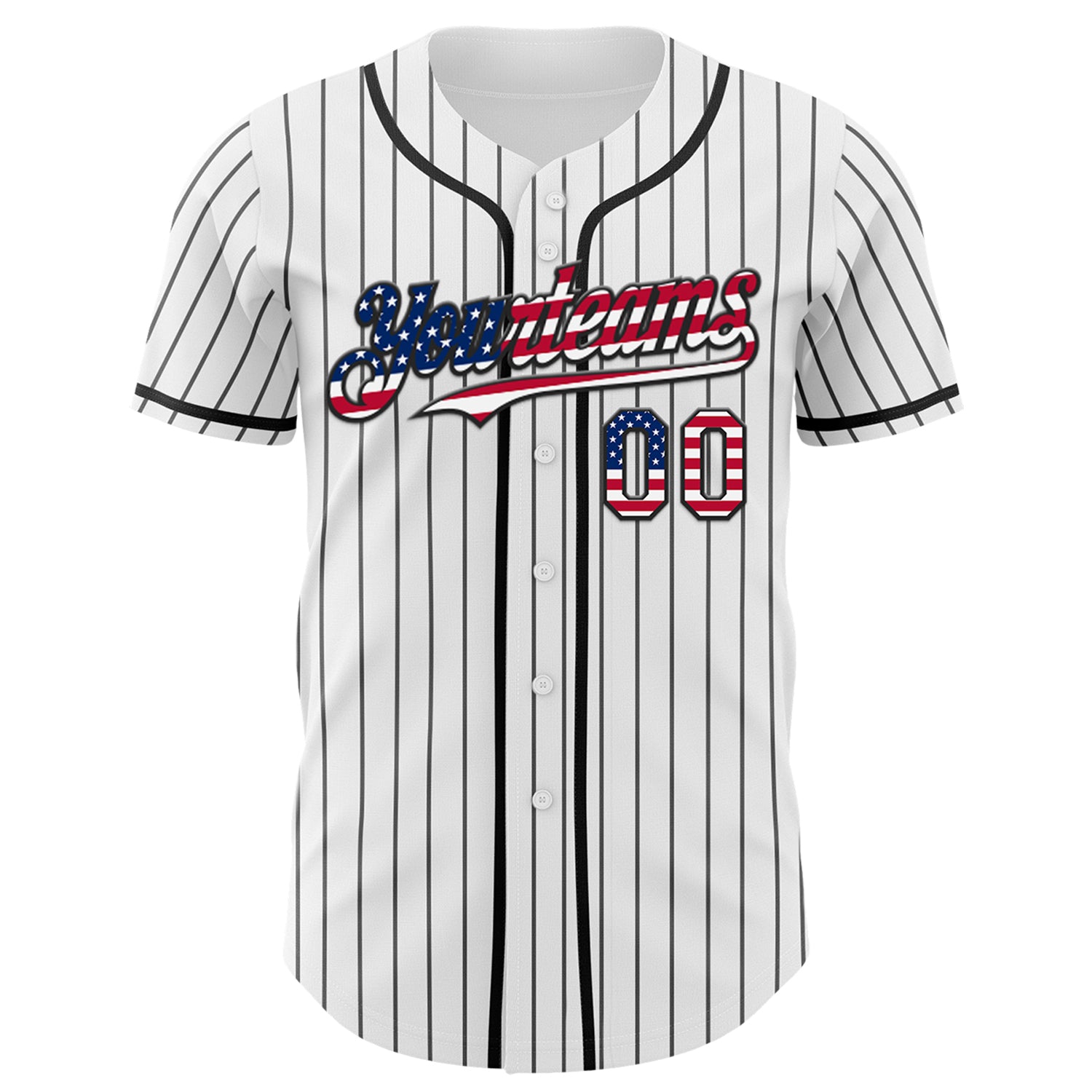 Custom White Gray Pinstripe USA Flag-Black 3D Patriotic American Symbol Statue of Liberty Authentic Baseball Jersey
