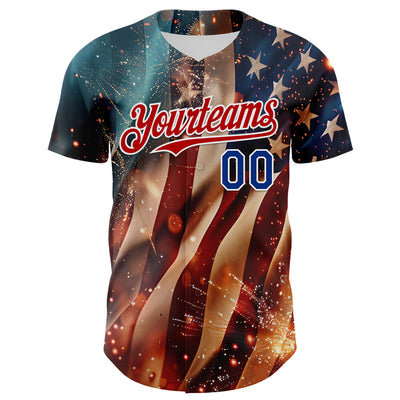 Custom Blue Royal Red-White 3D Patriotic American Flag Authentic Baseball Jersey