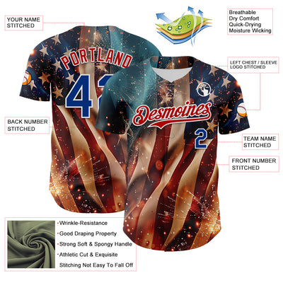Custom Blue Royal Red-White 3D Patriotic American Flag Authentic Baseball Jersey