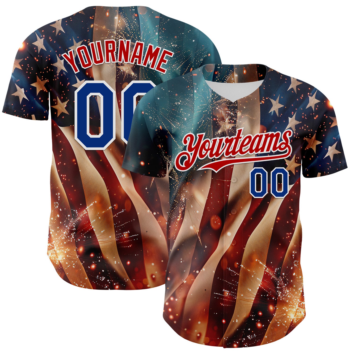 Custom Blue Royal Red-White 3D Patriotic American Flag Authentic Baseball Jersey
