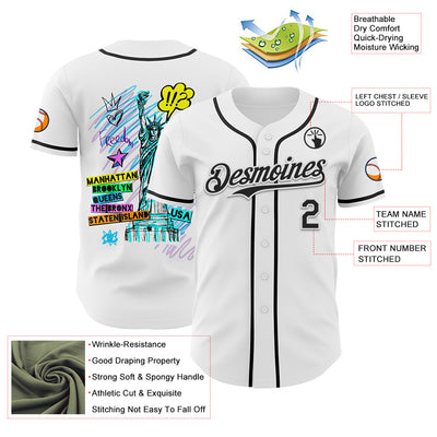 Custom White Black 3D Pattern Design Patriotic American Symbol Statue of Liberty Authentic Baseball Jersey