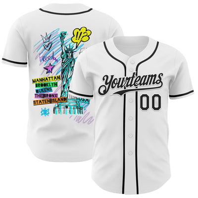 Custom White Black 3D Pattern Design Patriotic American Symbol Statue of Liberty Authentic Baseball Jersey