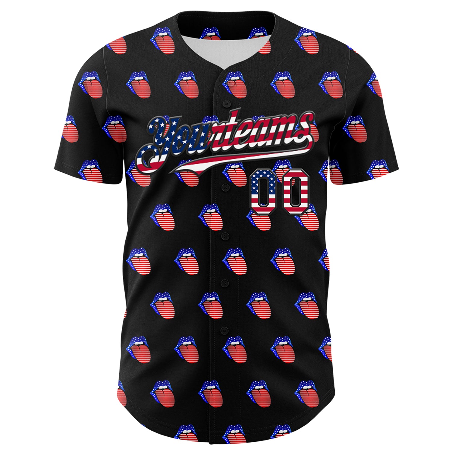 Custom Black USA Flag-White 3D Patriotic American Flag Authentic Baseball Jersey