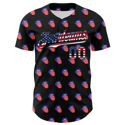 Custom Black USA Flag-White 3D Patriotic American Flag Authentic Baseball Jersey