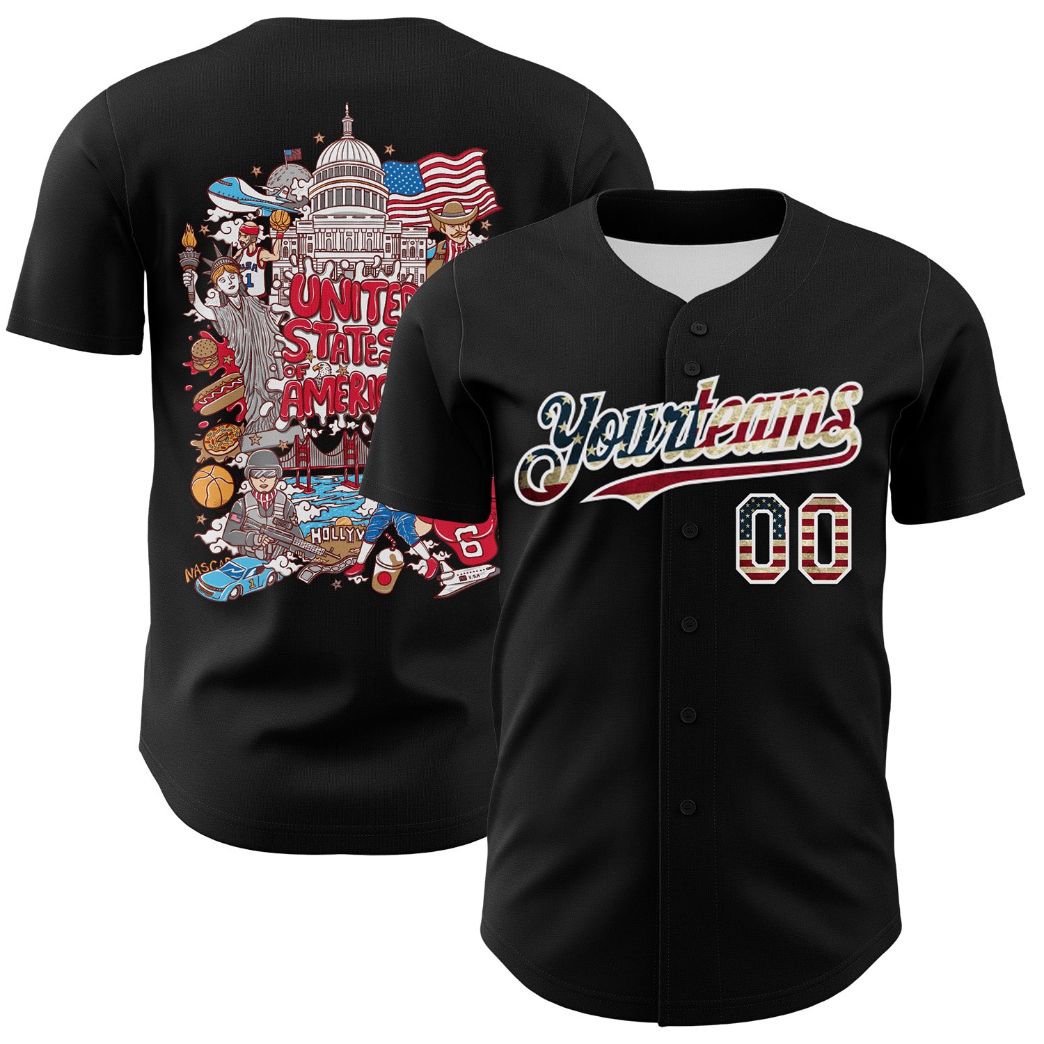 Custom Black Vintage USA Flag-White 3D Patriotic American Symbol Authentic Baseball Jersey