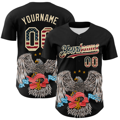 Custom Black Vintage USA Flag-Cream 3D Patriotic American Symbol Eagle Authentic Baseball Jersey
