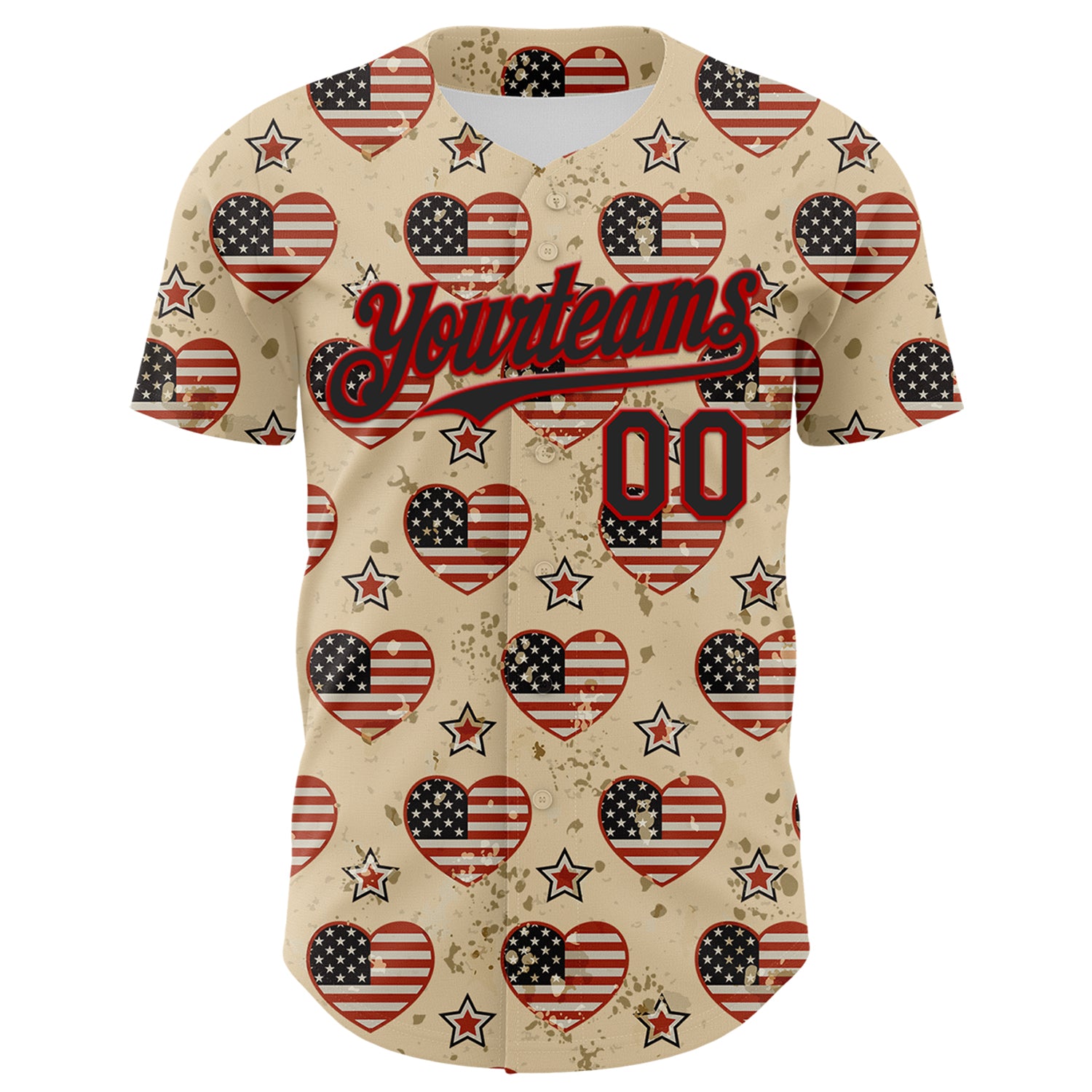 Custom City Cream Black-Red 3D Patriotic American Flag Authentic Baseball Jersey
