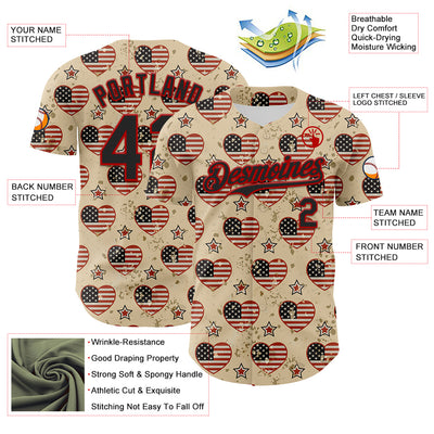 Custom City Cream Black-Red 3D Patriotic American Flag Authentic Baseball Jersey