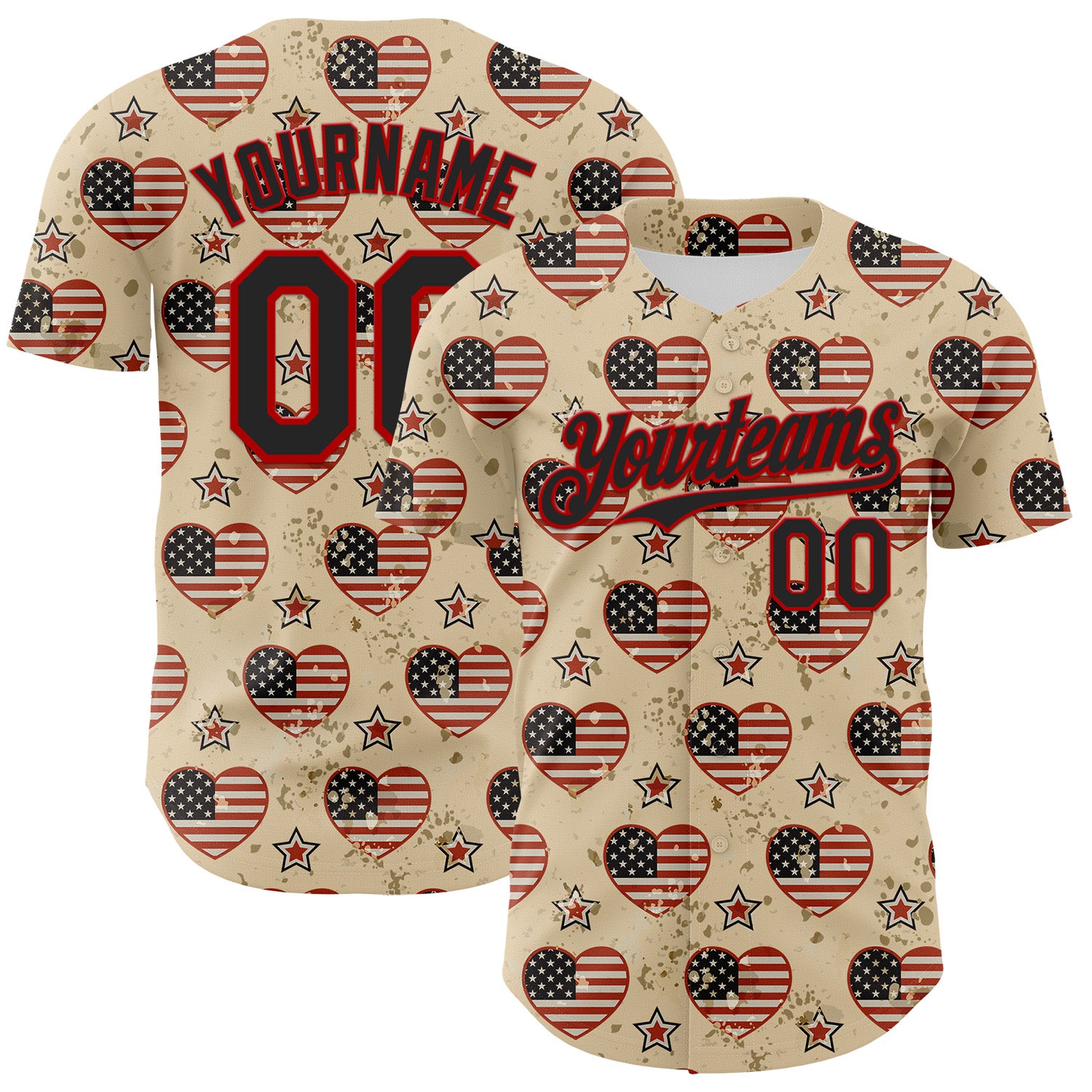 Custom City Cream Black-Red 3D Patriotic American Flag Authentic Baseball Jersey