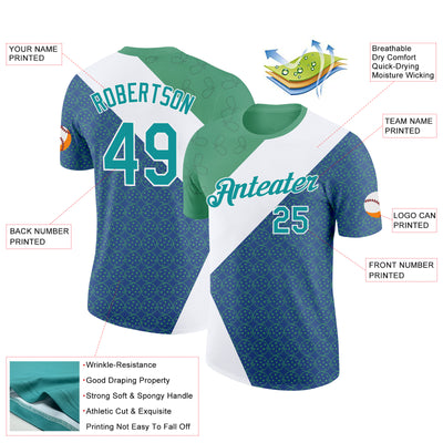 Custom Green Teal Blue-White 3D Pickleball Paddles Balls Performance T-Shirt