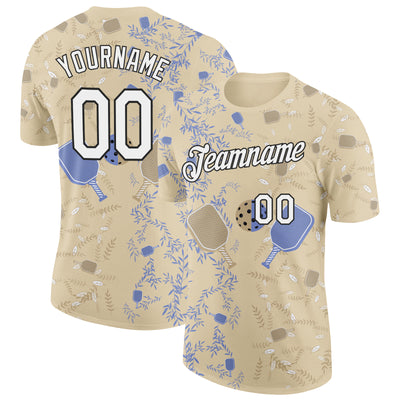 Custom Cream White-Black 3D Pickleball Paddles Balls Floral Performance T-Shirt