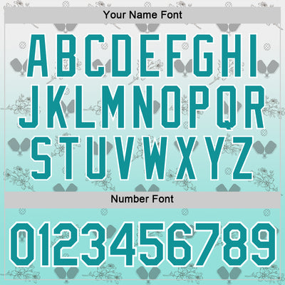 Custom Blue Teal-White 3D Gradient Pickleball Paddles Balls Floral Performance T-Shirt