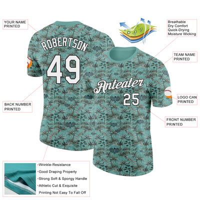 Custom Green White-Black 3D Pickleball Paddles Balls Tropical Palm Trees Performance T-Shirt