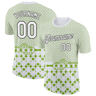 Custom Green White-Black 3D Pickleball Paddles Balls Performance T-Shirt