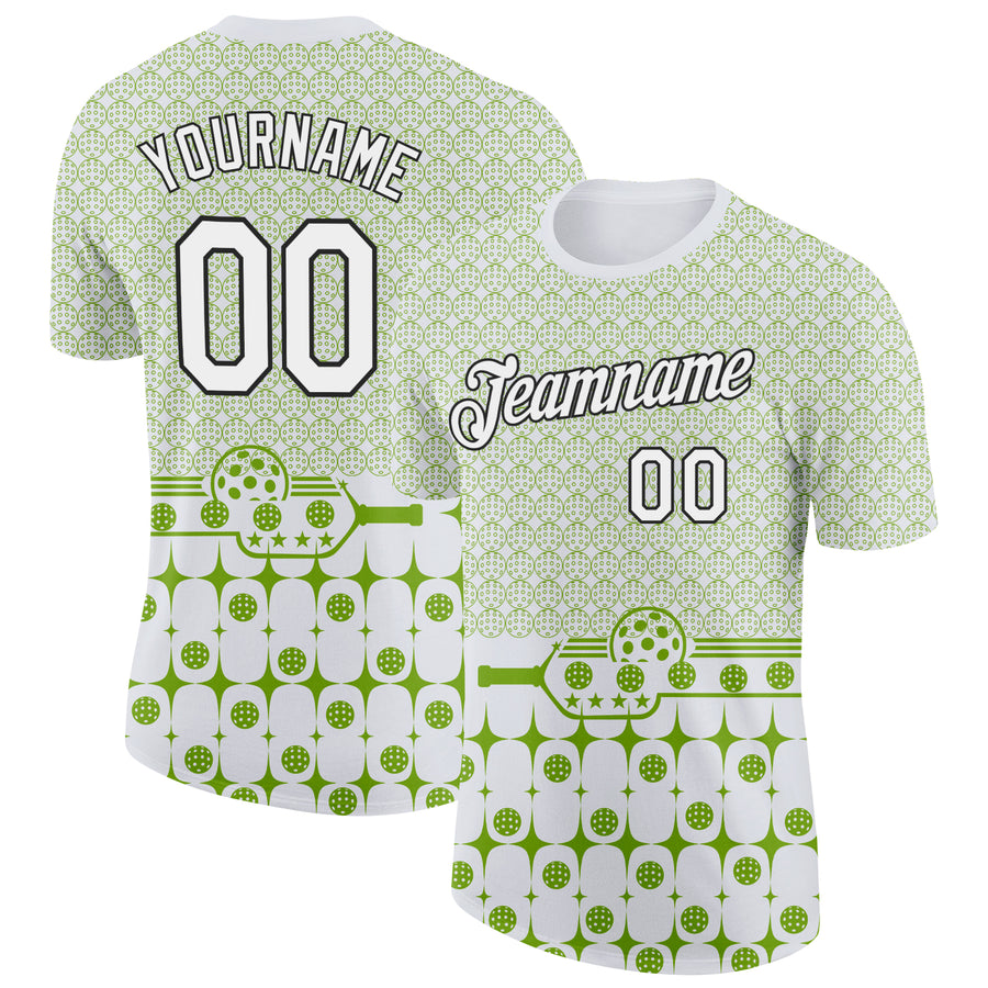 Custom Green White-Black 3D Pickleball Paddles Balls Performance T-Shirt