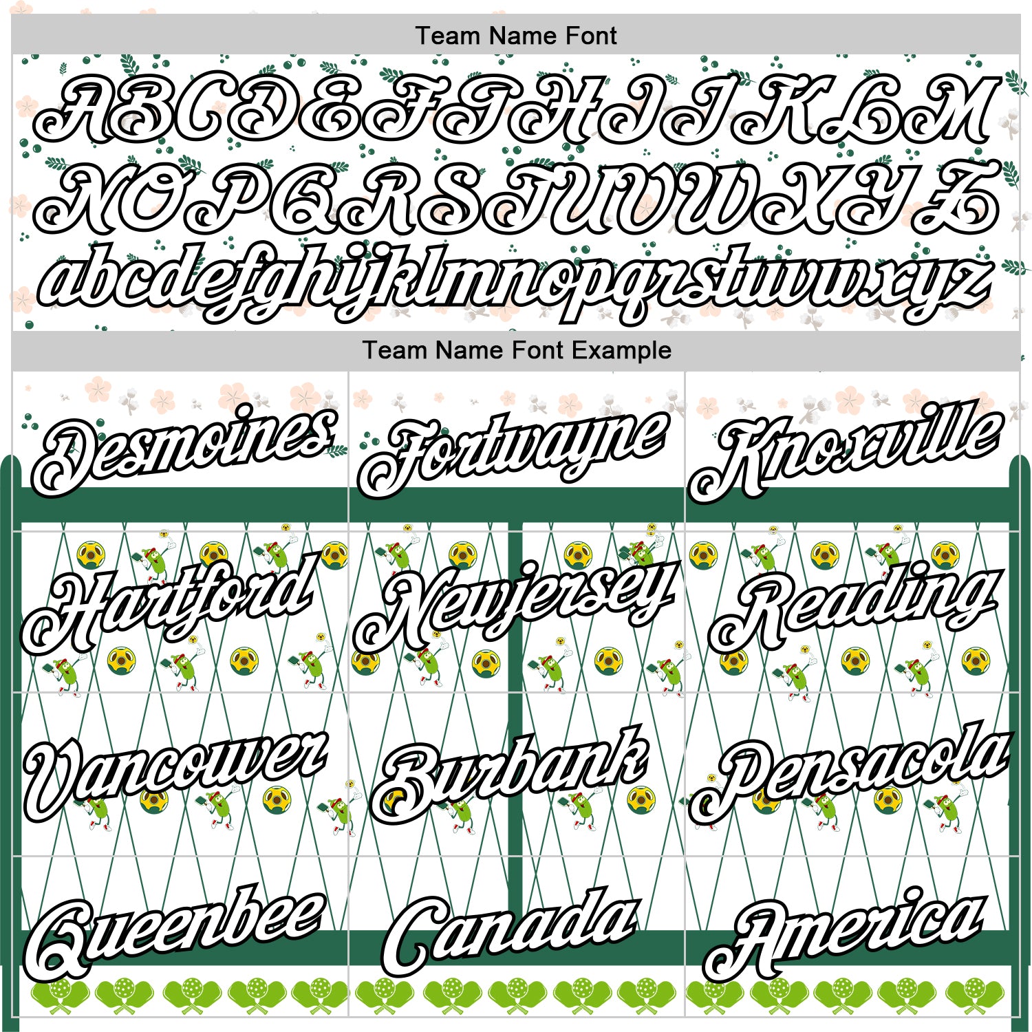 Custom Green White-Black 3D Pickleball Paddles Balls Floral Performance T-Shirt