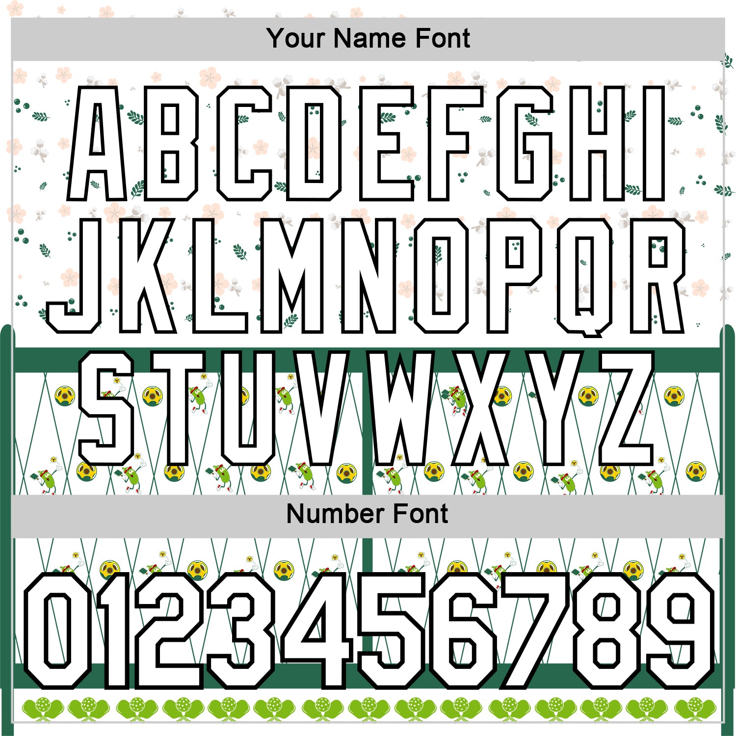 Custom Green White-Black 3D Pickleball Paddles Balls Floral Performance T-Shirt